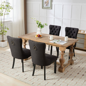 English Elm Nikki Modern Tufted Linen Dining Chair with Solid Wood Frame, High-Rebound Cushion, Nailhead Trim, 300 lb Capacity Black W1143P233648