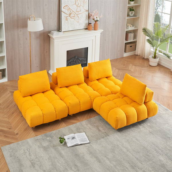 English Elm 120 Plush Teddy Sofa 120" Long Spacious 4-Seater with Solid Wood Frame, Spring Cushion Comfort Yellow W1658S00068