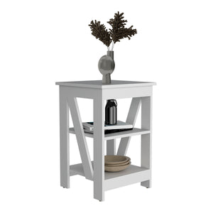 English Elm Taylor 3-Tier End Table White — Compact Nightstand & Sofa Side Table with Ample Open Storage Shelves B200P188840