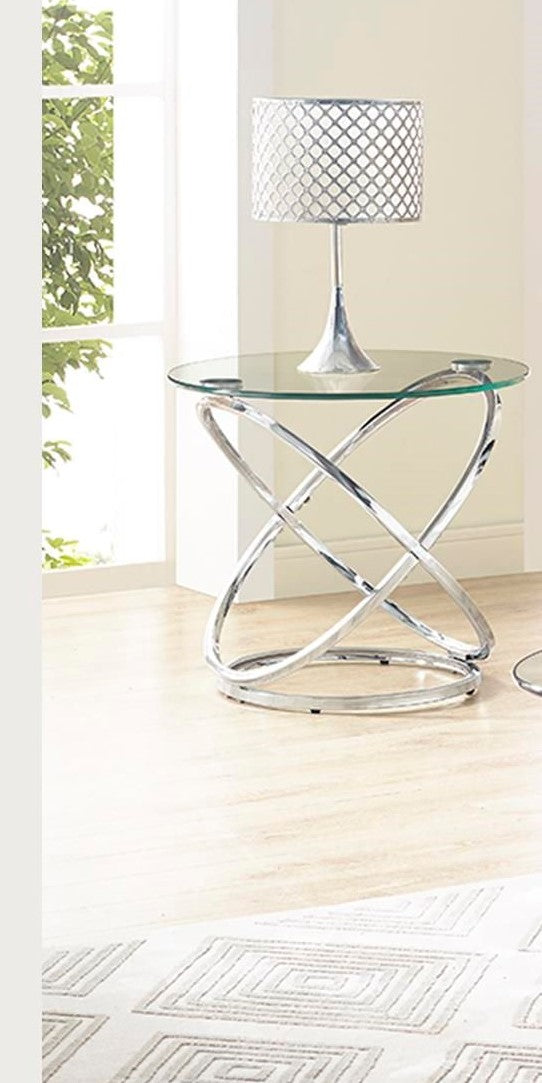 English Elm Modern Metal Cocktail Table Set Chrome Stainless Steel 3-Piece Contemporary End & Cocktail Tables Durable Sleek Design B2699S00002