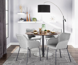 English Elm Dining Chair Set of 2 with Black Metal Frame and Grey Upholstered Cushioned Seat B202P471347