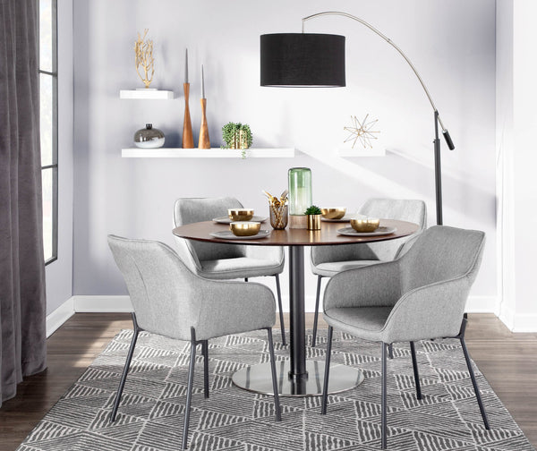 English Elm Dining Chair Set of 2 with Black Metal Frame and Grey Upholstered Cushioned Seat B202P471347