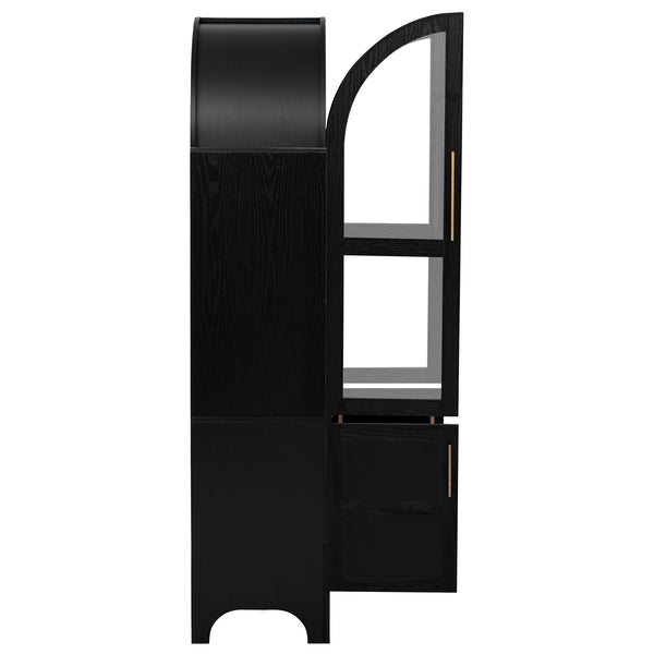 English Elm K&k Arched Farmhouse Pantry Cabinet Glass Doors Hidden Drawer Two Tone Kitchen Storage Black N707S288969B