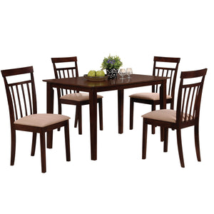English Elm Espresso 5-Piece Dining Set with Beige Microfiber Cushions, Slatted Backs, Warm Veneer Finish Elegance B062P189103