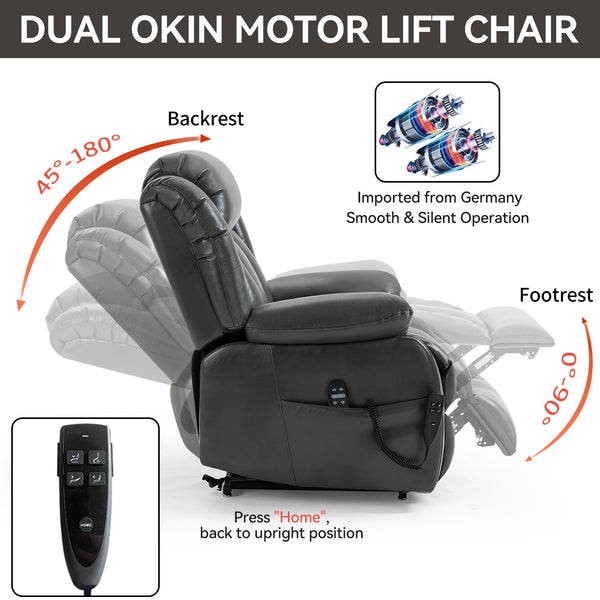 English Elm Dual Motor Power Lift Recliner with Massage Heat and 180 Degree Brown Lounge Chair W1803S00065