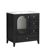 English Elm 30" Bathroom Vanity With Sink, Bathroom Vanity Cabinet With Three Drawers and Door, Solid Wood and Mdf, Black