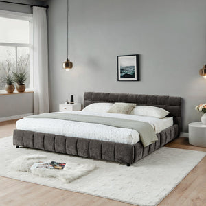 English Elm California King Platform Bed Chenille Upholstered Frame with Storage Drawers Modern Dark Gray W487S00421