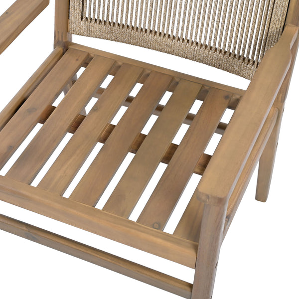 English Elm Christopher Knight Home® - Outdoor Acacia Wood Dining Chairs Set of 2 with Woven Rope Back, Waterproof Cushions, 400lb Capacity Light Brown N779P224995B