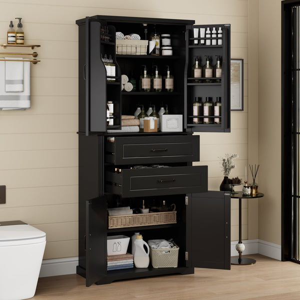 English Elm [video] Floor to Ceiling Matte Storage Cabinet with Drawers Shelves and Adjustable Interior Black N759P407762B