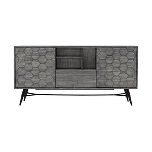 English Elm Makena Solid Acacia Buffet with Carved Honeycomb Doors and Gray Weathered Finish B2736P464857
