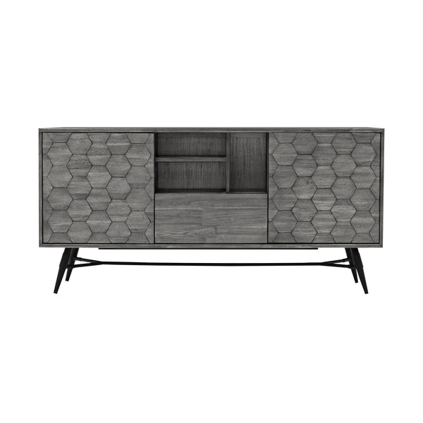 English Elm Makena Solid Acacia Buffet with Carved Honeycomb Doors and Gray Weathered Finish B2736P464857