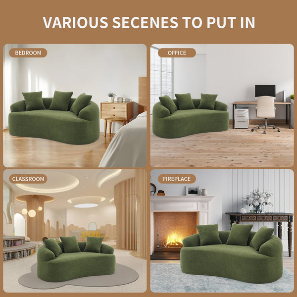 English Elm LY-025S Curved Loveseat Sofa Compact 65" chenille upholstery, 30D foam with spring core, 300lb capacity, 3 pillows, apartment-friendly Antique Green,Green W2231P292604