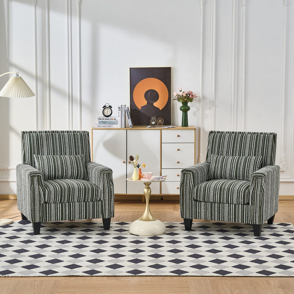 English Elm Modern Striped Upholstered Accent Chair with Arms, Nailhead Trim, Solid Wood Frame and Plush Foam Seating Green W3373P363922