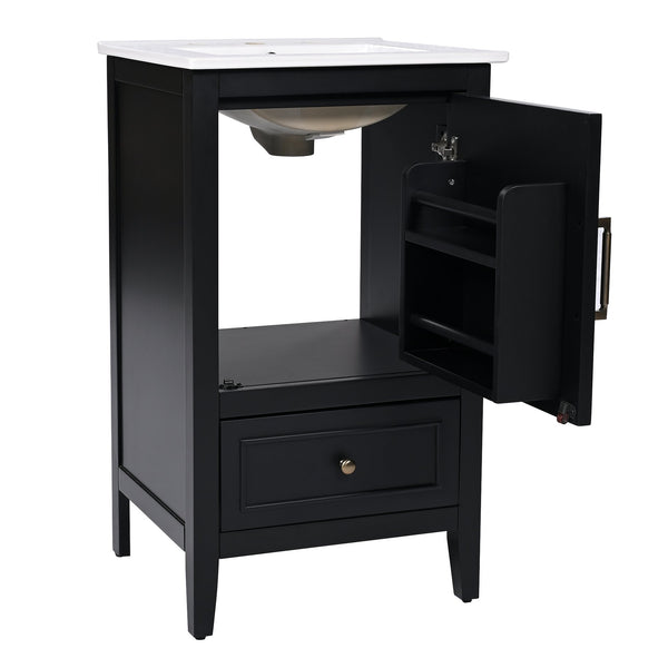 English Elm 20" Bathroom Vanity with Sink and Ceramic Top, Modern Freestanding Cabinet with Drawer & Shelf Storage, Adjustable Feet for Stability and 200lb Capacity Black N725P192821B