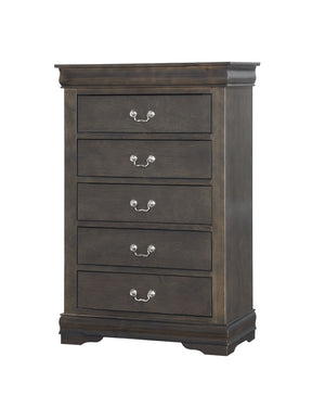 English Elm Dark Grey Five-Drawer Chest with Smooth Metal Pulls, Solid Pine Build, Contemporary Storage Solution B062P209040