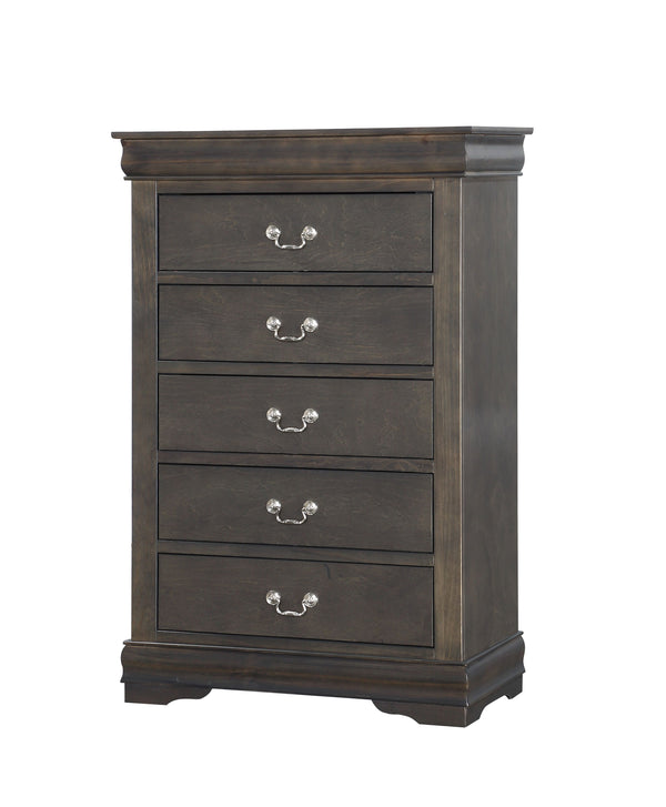 English Elm Dark Grey Five-Drawer Chest with Smooth Metal Pulls, Solid Pine Build, Contemporary Storage Solution B062P209040