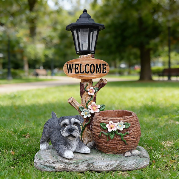 English Elm Schnauzer Solar Led Resin Planter Statue Outdoor Garden Accent for Patio Decor W5398P464236