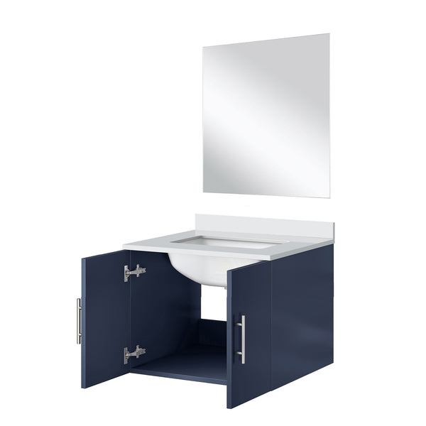 English Elm Navy Blue Single Bath Vanity Set With White Quartz Top, 18" Mirror, Perfect For Small Spaces B2731S00744