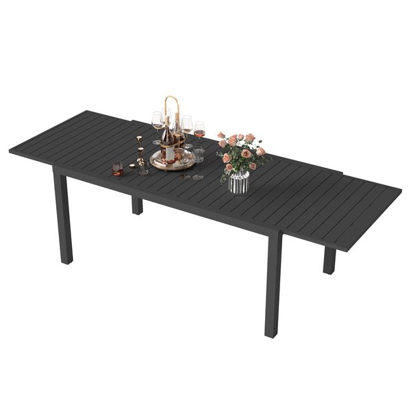 English Elm 97.2"L Extendable Aluminum Outdoor Dining Table with Rust-Resistant E-Coating and Adjustable Legs Black W1859P359697