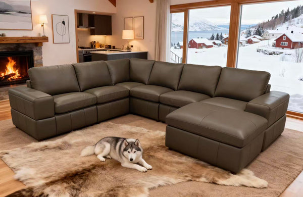 English Elm Large Square Arm Leather Match Modular Sectional for Spacious Living Rooms Olive Green B2748S00140