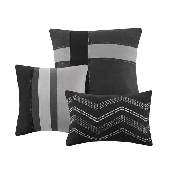 English Elm 7 Piece Faux Suede Comforter Set - Elegant Black Queen Bedding With Hypoallergenic Fill & Versatile Style B03597215