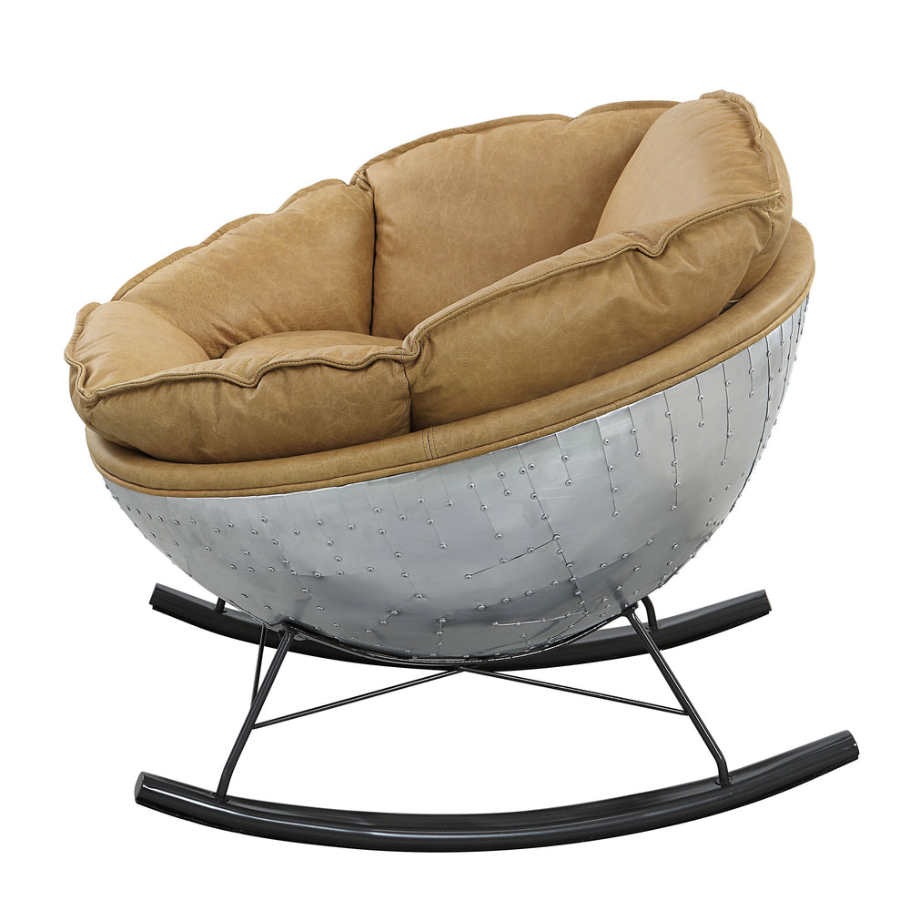 English Elm Pippin Morocco Top Grain Leather Rocking Chair with Aluminum Base — Luxurious Brown Comfort & Durable Style B2726P242451