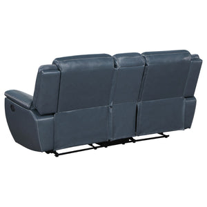 English Elm Stanwicke Blue Motion Reclining Loveseat With Console - Stylish Comfort, Cupholders & Storage Space B062P354056-GIGA