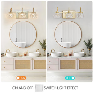 English Elm 17" Modern Crystal Bathroom Vanity Light - 3-Light Gold Wall Sconce with Clear Glass Shades, Elegant Hard-Wired Fixture W2312P374823