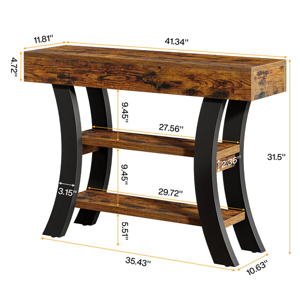 English Elm Entryway Console Table Two Tier Open Shelf Farmhouse Sofa Vintage Brown Finish T3971P462491