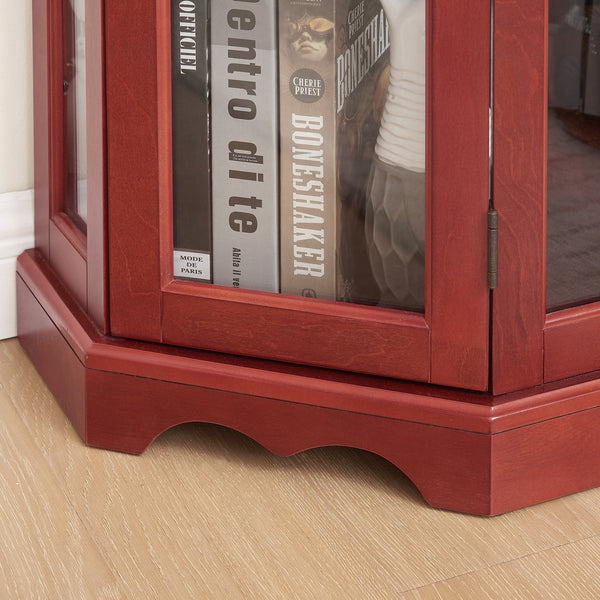 English Elm Lighted Corner Curio Cabinet - Elegant Cherry Display Case With Adjustable Shelves & Integrated Lighting W1758P294650