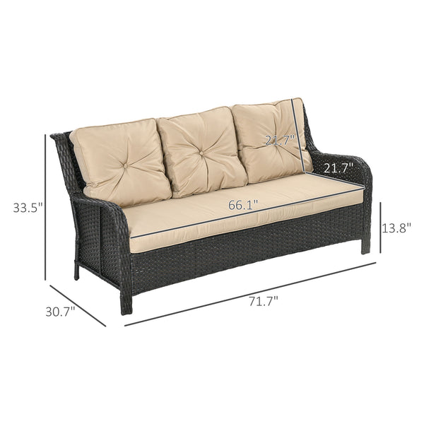English Elm Patio Three-seat Outdoor Sofa Handwoven Pe Rattan Steel Frame with Foam Cushions T3971P446225