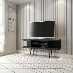 English Elm Utopia 53" TV Stand with Splayed Solid Wood Legs, Cable Management & Ample Storage for 50" TVs Black B365P398378