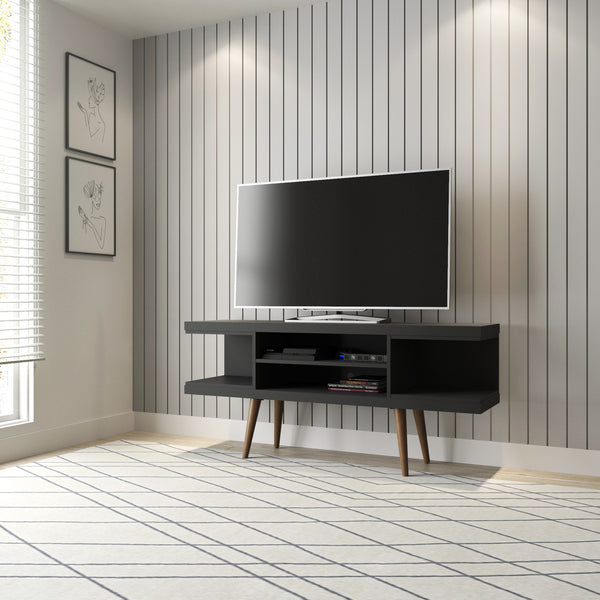 English Elm Utopia 53" TV Stand with Splayed Solid Wood Legs, Cable Management & Ample Storage for 50" TVs Black B365P398378