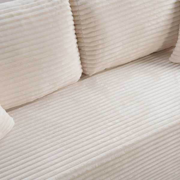 English Elm 3 Seater Corduroy Cloud Sofa Frameless Deep Cushion Lounger for Living Room Loft White W5515P437308