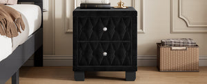 English Elm Elegant Velvet Upholstered Nightstand with Crystal Knobs Tufted Glam Bedside Storage Black N733P210398B