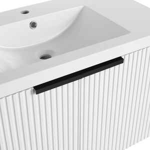 English Elm 36" Floating Bathroom Vanity with Resin Sink, Wavy Doors, Soft-Close Hinges & Durable Plywood Finish White W999P251811