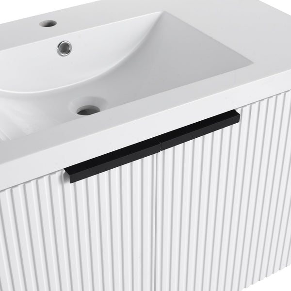 English Elm 36" Floating Bathroom Vanity with Resin Sink, Wavy Doors, Soft-Close Hinges & Durable Plywood Finish White W999P251811