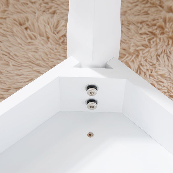 English Elm Vanity White Makeup Stool with Cushion and Solid Wood Legs, Anti-Slip Pads, Comfortable PU Seat W3128P281249