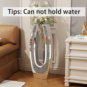 English Elm 35.82"u-shaped Tall Glass Floor Vase with Crystal Diamond Mosaic Silver Mirror Finish W3836P379832