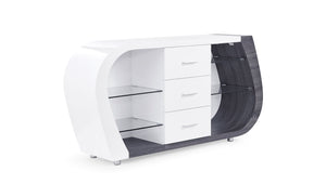 English Elm ANNE Buffet White & Gray Solid Wood/MDF Console with Two Shelves and Drawer — Compact, Stylish Storage B201P215790