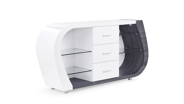 English Elm ANNE Buffet White & Gray Solid Wood/MDF Console with Two Shelves and Drawer — Compact, Stylish Storage B201P215790