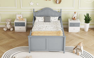 English Elm Twin Low Profile Kids Platform Bed Solid Pine Frame with Guardrails and Storage Grey W2593P411270