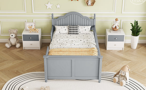 English Elm Twin Low Profile Kids Platform Bed Solid Pine Frame with Guardrails and Storage Grey W2593P411270