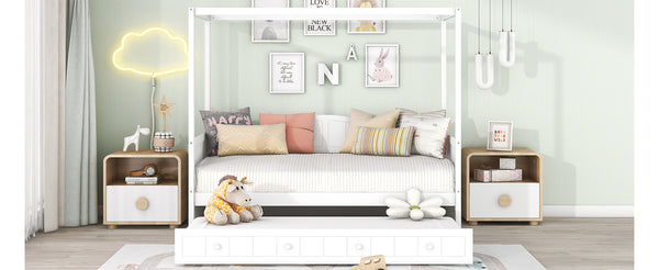 English Elm Twin Canopy Daybed with Pull Out Trundle Pinewood Frame for Kids or Guest Rooms N708P373423K