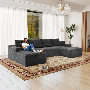 English Elm 131.9*70.8"Modular Sectional Sofa - Plush Corduroy, Fully Assembled, Versatile Design For Any Space W3819S00015