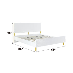English Elm Gaines High Gloss Finish EK Bed Frame with Wave Pattern Design, 39 Slats, 660lb Capacity, KD Structure Gloss White 85.75 L x 18.74 W x 6.77 H B2726S00480