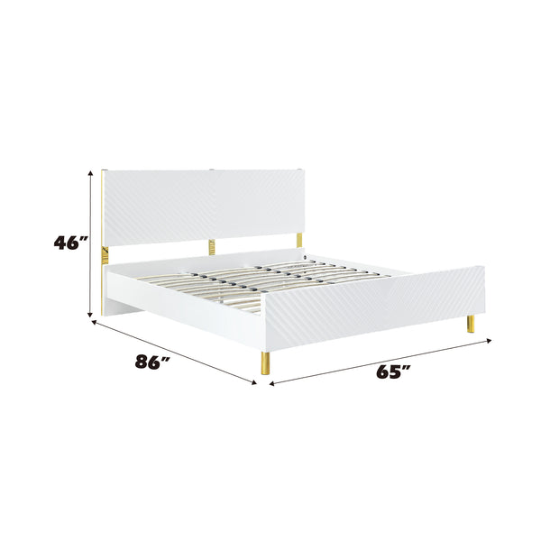 English Elm Gaines High Gloss Finish EK Bed Frame with Wave Pattern Design, 39 Slats, 660lb Capacity, KD Structure Gloss White 85.75 L x 18.74 W x 6.77 H B2726S00480