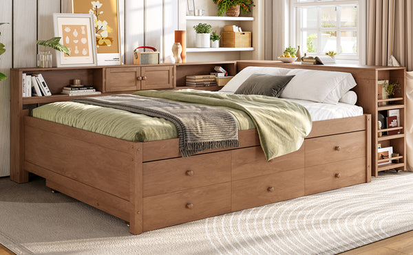 English Elm Twin Daybed Pine Frame with Trundle Desk Hutch Shelves and Storage for Kids Rooms Brown W1580S00462
