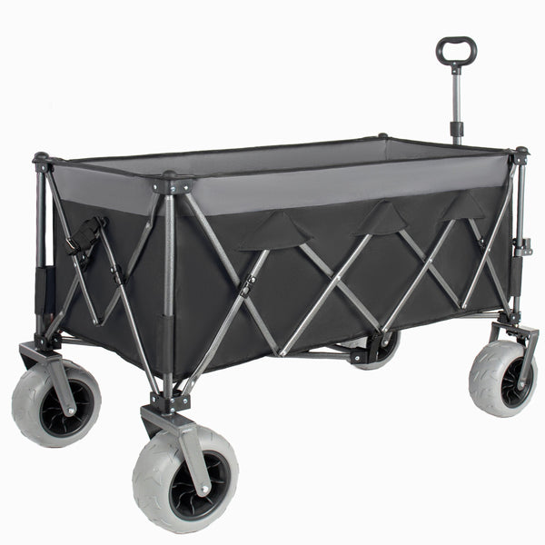 English Elm 52-inch Heavy Duty Folding Utility Wagon 560lb Capacity All Terrain Collapsible Cart Black+ Gray W2932P417661