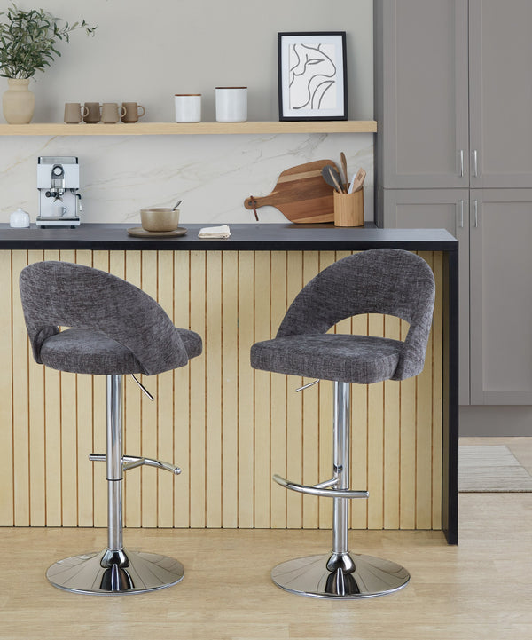 English Elm Adjustable Swivel Barstools Set of 2 Fabric Seat Black Metal Base Kitchen Counter Dark Grey B202S02006